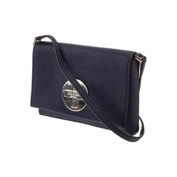 Kate Spade Navy Crossbody Bag With Gold Turn-Lock Closure & Patterned Interior - Picture 2 of 5